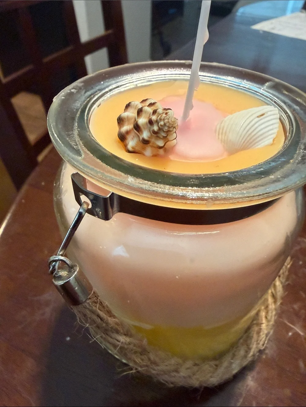 Coastal Two-Tone Pink & Yellow Candle Jar with Rope Handle